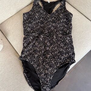 NEW Garnet Hill Active-Tie Waist One-Piece Swimsuit, Size 14